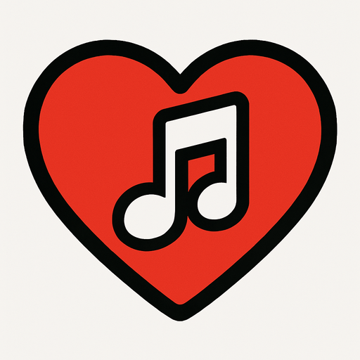 küçük bir kırmızı kalp ve içinde beyaz 🎶 notası.
In-Game asset.  2d.  High contrast.  No shadows