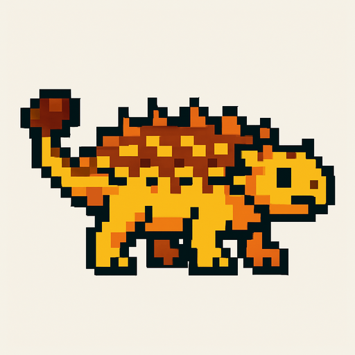 Make it 8 bit style dinosaur Ankylosaurus cartoon character.
In-Game asset.  High contrast.  No shadows