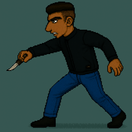 elindeki bıçakla karşısındakine saldırıp bıçaklama hareketi