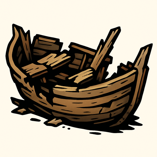 Broken boat.
In-Game asset.  2d.  High contrast.  No shadows