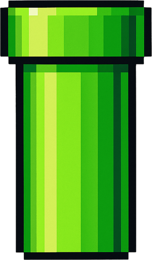 A pixel art green pipe bottom section from a side view, designed for a 2D side-scrolling game like Flappy Bird. The pipe is vertically stretched and has a bright green, smooth surface with subtle shading to show depth. The pipe should be closed at the bottom and open at the top, and it should look metallic and cartoonish, consistent with a retro game style..
In-Game asset.  2d.  High contrast.  No shadows. pixel art. side view. retro style. bright colors