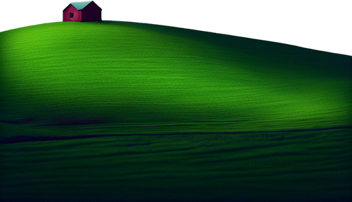 Windows xp hill with a red barn on the top of the hill at night.
Single Game Texture. In-Game asset. 2d. Blank background. High contrast. No shadows.