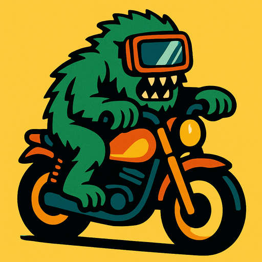 mostruo con visor sobre moto.
In-Game asset.  2d.  High contrast.  No shadows