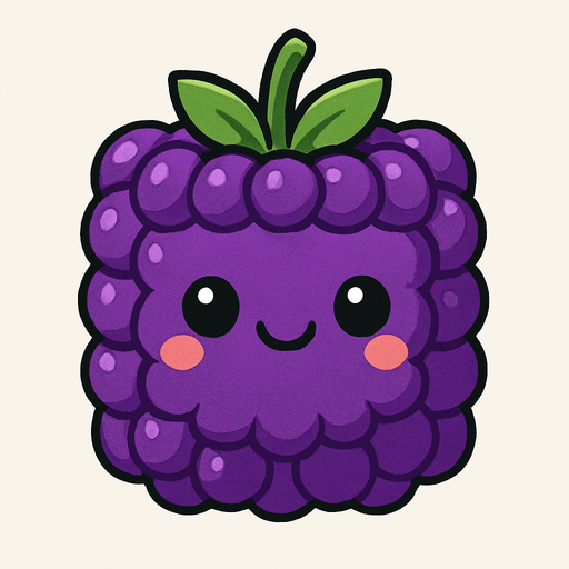 Perfectly square bright purple Blackberry with cute happyy face. Cartoon style. Cute art style. Simple vector style.