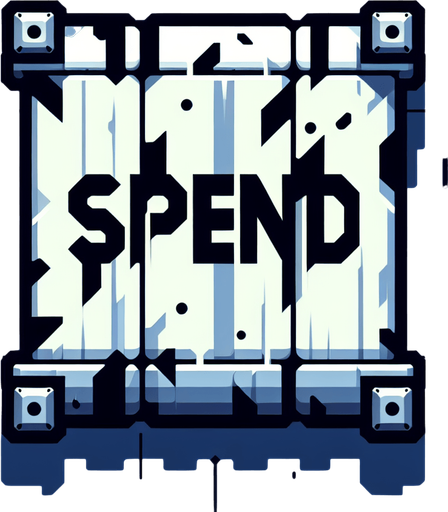 The word "Spend".
Single Game Texture. In-Game asset. 2d. Blank background. High contrast. No shadows.