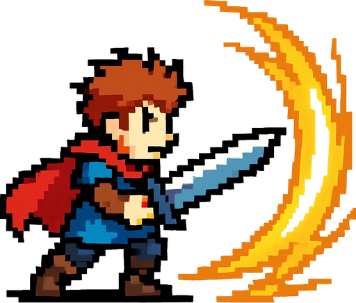 2d hero swordsman pixel sprite. sending shockwaves.
In-Game asset.  2d.  High contrast.  No shadows