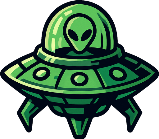 A green alien ship.
In-Game asset.  2d.  High contrast.  No shadows