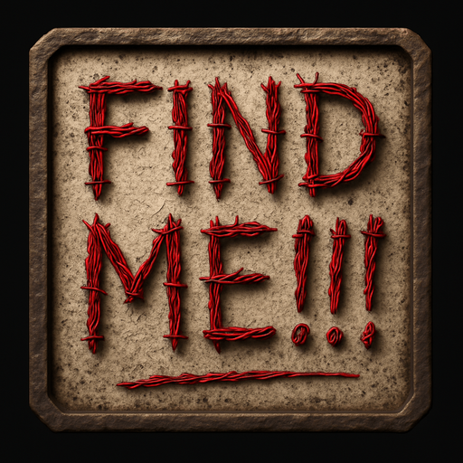 Scary sign have galvanized wires for message with description "find me!!!".red color text
In-Game asset.  High contrast.  No shadows. 3D