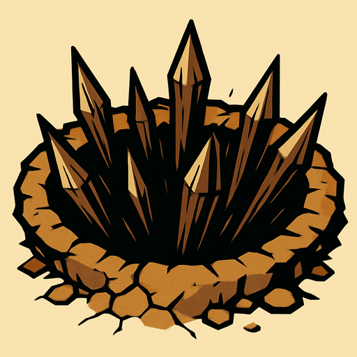un oyo de tierra con estacas puntiagudas, de aspecto amenazador.
In-Game asset.  2d.  High contrast.  No shadows