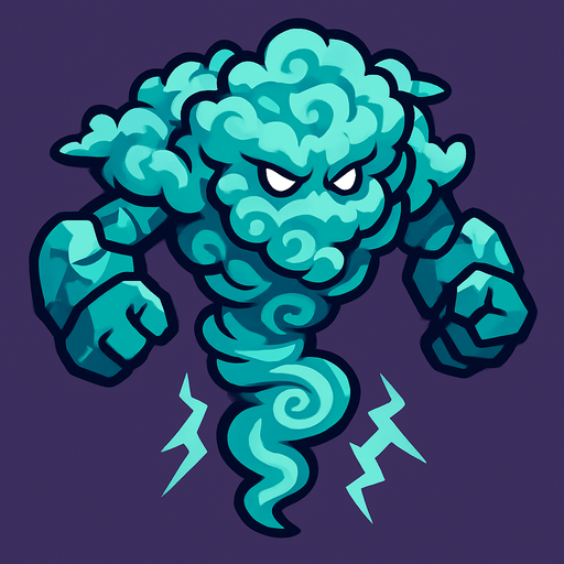 uçan fırtına golem.
In-Game asset.  2d.  High contrast.  No shadows