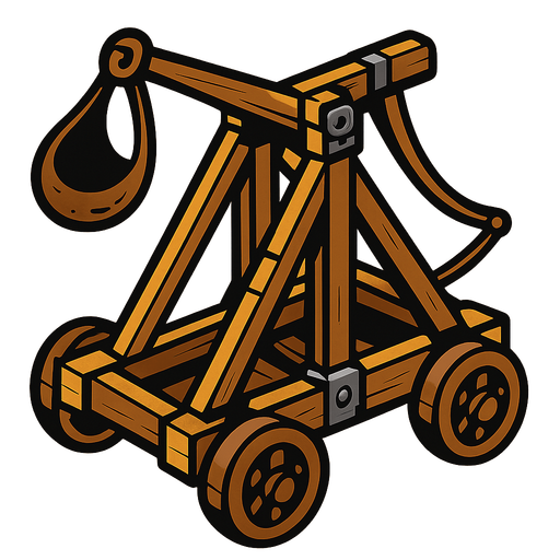 Trebuchet on wheels.
In-Game asset.  2d.  High contrast.  No shadows