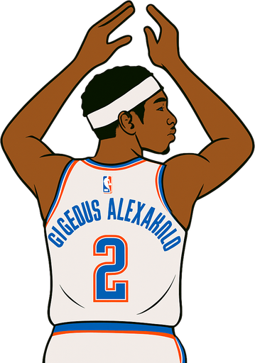 Make player shai gilgeous Alexander in a white thunder uniform and white headband