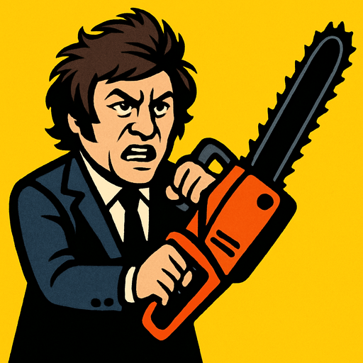 javier milei con motosierra.
In-Game asset.  2d.  High contrast.  No shadows