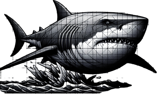 A shark.
Single Game Texture.  In-Game asset.  2d.  Blank background.  High contrast.  No shadows