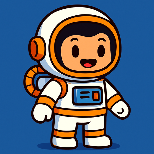 Cartoon bir astronot.
In-Game asset.  2d.  High contrast.  No shadows