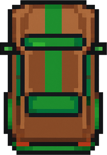 Draw 2d pixel car top view brown+green.
In-Game asset.  2d.  High contrast.  No shadows