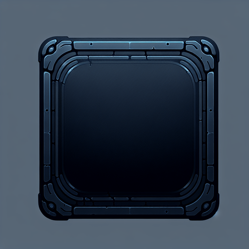 Scifi Square with thin, rounded corners. Dark grey. 2d.
Single Game Texture. Little blue outline