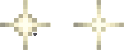 High-quality 2D pixel art of two small sparkle effects side by side with a small gap between them. Each sparkle is star-shaped or cross-shaped, emitting a soft glow in white or pale yellow tones. The sparkles are symmetrical and minimal, designed for UI highlights, magical effects, or item glimmers. The pixel art style is clean and detailed, in 16-bit fantasy aesthetic. Transparent background.".
In-Game asset.  2d.  High contrast.  No shadows