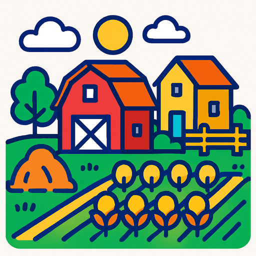 A farm.
In-Game asset.  2d.  High contrast.  No shadows