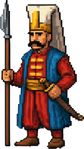 pixel detailed A Janissary of the Ottoman Empire.
In-Game asset.  2d.  High contrast.  No shadows