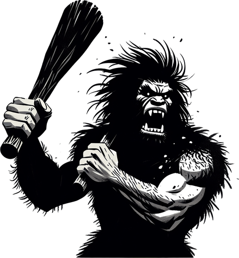 A animated image of a aggressive caveman with a club.
Single Game Texture. In-Game asset. 2d. Blank background. High contrast. No shadows.