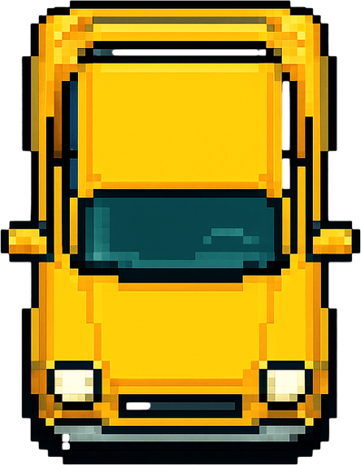 Bird's eye view of the car.
In-Game asset.  2d.  High contrast.  No shadows. pixel art