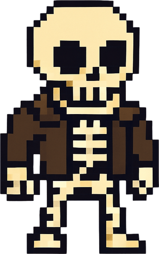2d pixelart skeleton with jacket.
In-Game asset.  2d.  High contrast.  No shadows
