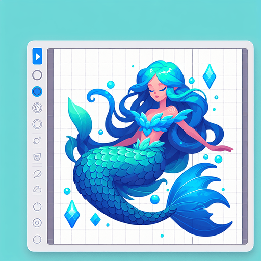 A beautiful blue and turquoise mermaid.
Single Game Texture. In-Game asset. 2d. Blank background. High contrast. No shadows.