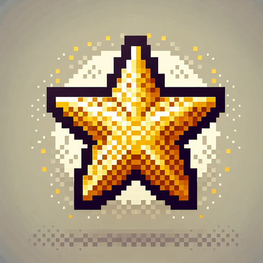Golden star. Dot picture. Single Game Texture. In-Game asset. 2d. Blank background. High contrast. No shadows.