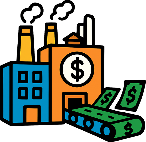 money factory.
In-Game asset.  2d.  High contrast.  No shadows