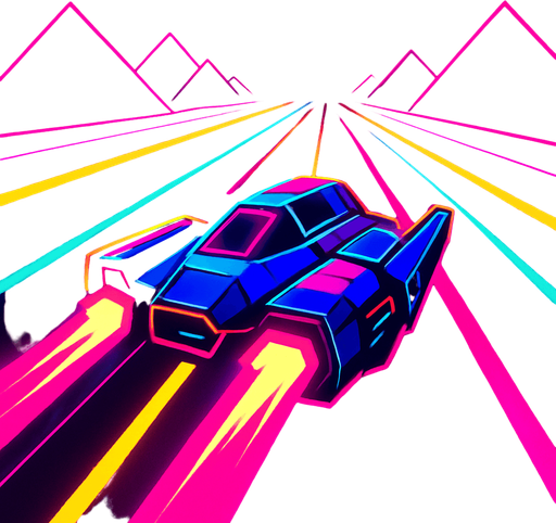 synthwave bright neon glow audiosurf or f-zero like ship
In-Game asset.  2d.  High contrast.  No shadows