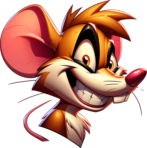 Evil Mouse, side view, cartoon, center Single Game Texture. In-Game asset. 2d. Blank background. High contrast. No shadows.