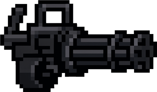 minigun negra hecha con pixeles..
In-Game asset.  2d.  High contrast.  No shadows