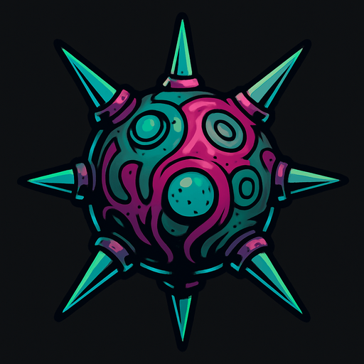 An alien space mine that has spikes.
In-Game asset.  2d.  High contrast.  No shadows