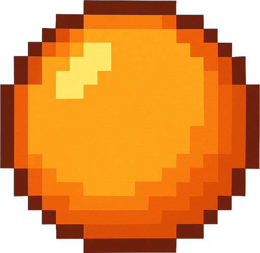 orange circle pixel art.
In-Game asset.  2d.  High contrast.  No shadows