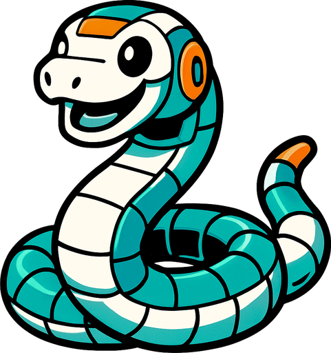 frendly robotic snake.
In-Game asset.  2d.  High contrast.  No shadows