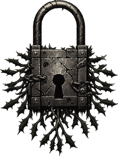 eerie christmas inspired mistletoe lock with a resident evil style.
Single Game Texture. In-Game asset. 2d. Blank background. High contrast. No shadows.