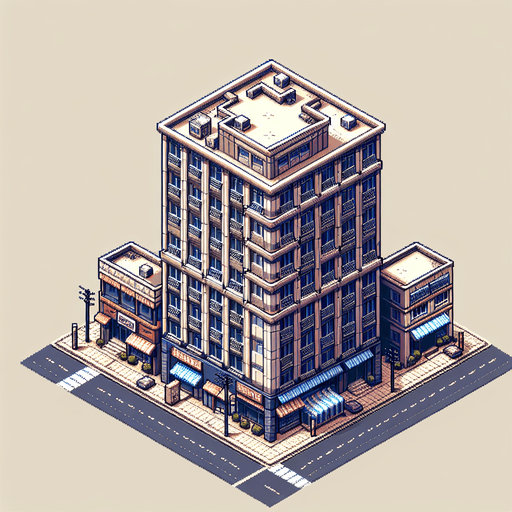 top down view of building.
Single Game Texture.  In-Game asset.  2d.  Blank background.  High contrast.  No shadows