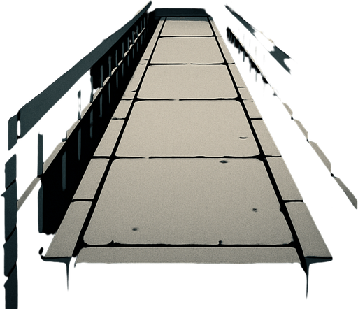 3D building from inside have tall road similar to saw movie rooms, floor going front of the screen, horror taller area have 2 walls on the sides with sharp metals protecting the way and horizontal bars on all of the 2 walls on the sides.
In-Game asset.  High contrast.  No shadows. 3D