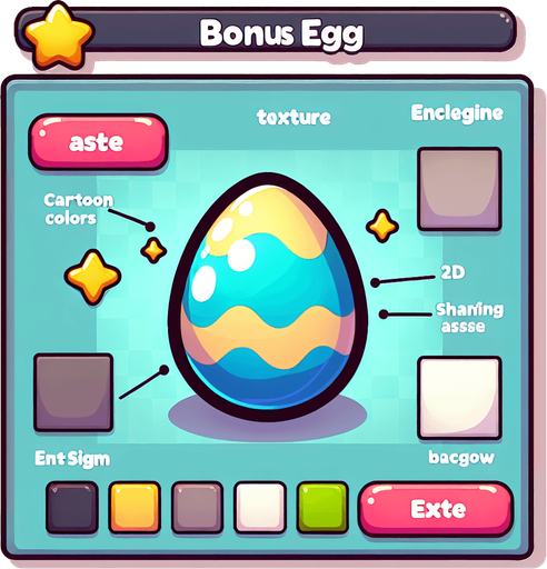 cartoon bonus egg.
Single Game Texture. In-Game asset. 2d. Blank background. High contrast. No shadows.