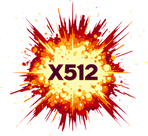 爆炸，里面有“X512”的字样,暖色调.
Single Game Texture. In-Game asset. 2d. Blank background. High contrast. No shadows.