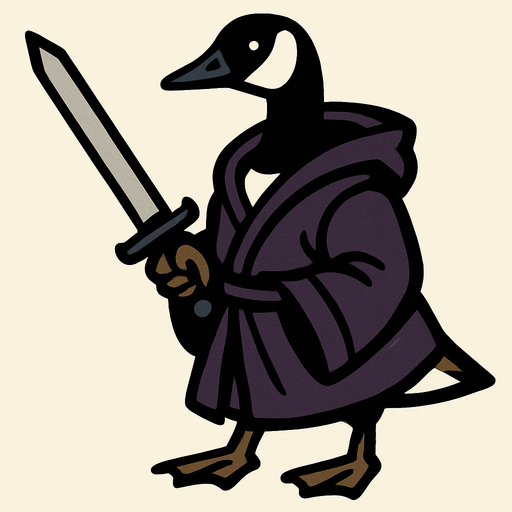 Canadian Goose in robe with sword.
In-Game asset.  2d.  High contrast.  No shadows