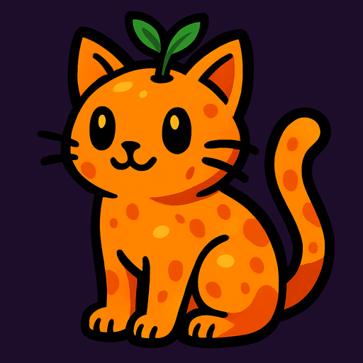 Chat (animal), au pelage couleur fruit.
In-Game asset.  2d.  High contrast.  No shadows