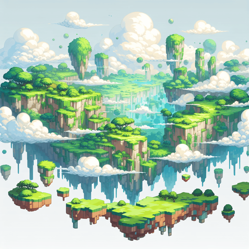 floating land world imagination green colors not pixels no text in the image.
Single Game Texture. In-Game asset. 2d. Blank background. High contrast. No shadows.