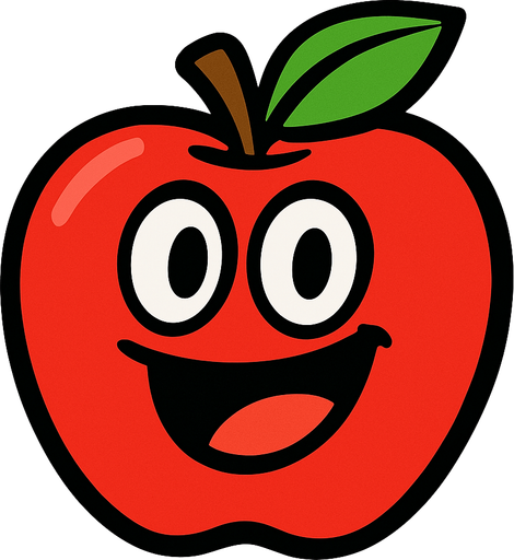 manzana animada.
In-Game asset.  2d.  High contrast.  No shadows