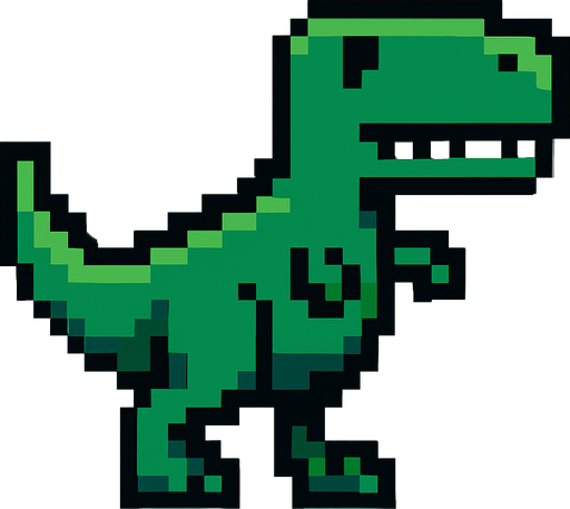 Un dinosaurio pixelar.
In-Game asset.  2d.  High contrast.  No shadows