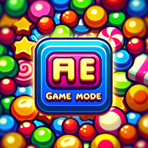 scritta game mode con sfondo caramelle.
Single Game Texture. In-Game asset. 2d. Blank background. High contrast. No shadows.