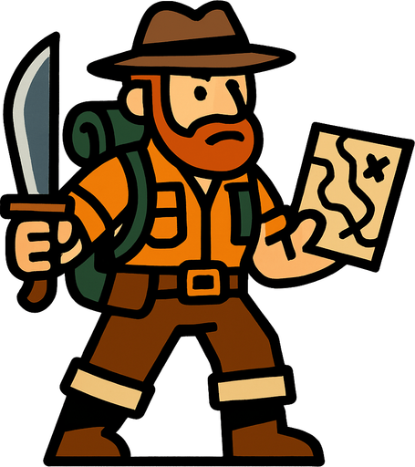an adventure character.
In-Game asset.  2d.  High contrast.  No shadows