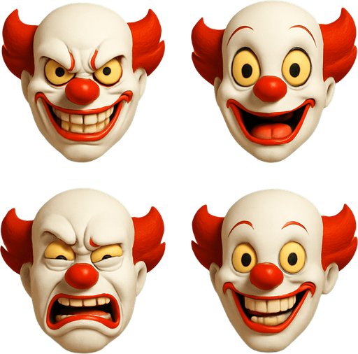 3D penny jack the clone from the movie, Scary but funny and cute face meme. only face. different faces look
In-Game asset.  3D.  High contrast.  No shadows