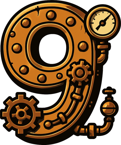 numero 9 en estilo steampunk.
In-Game asset.  2d.  High contrast.  No shadows